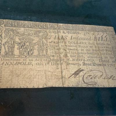 1760s Maryland Colonial Era Currency - 2 Paper Currency Notes Framed