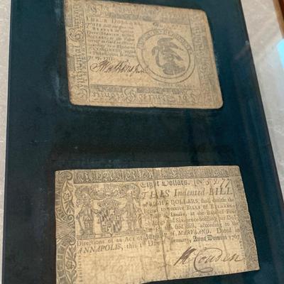 1760s Maryland Colonial Era Currency - 2 Paper Currency Notes Framed