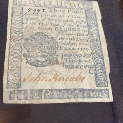 Pre Revolution Colonial Currency Lot 1775 Framed