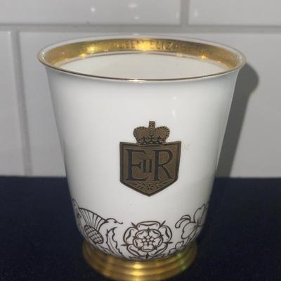 Minton John Wadsworth Queen Elizabeth II 1953 Coronation Beaker , Lidded Trinket,Cups