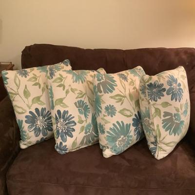 344 Set of 4 Blue Green Floral Down Filled Pillows