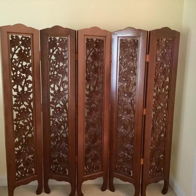 287 Vintage 5 Panel Hand Carved Rosewood Room Divider