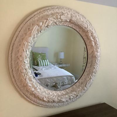 289 Large 4' Round Beveled Wall Mirror with Floral Design Shabby Chic