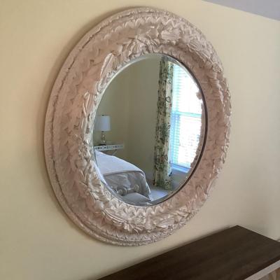 289 Large 4' Round Beveled Wall Mirror with Floral Design Shabby Chic