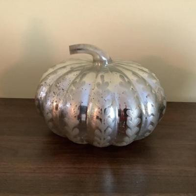 293 Mercury Glass Fall Decor, Pumpkin, Gourd, with Pumpkin Candle Holder