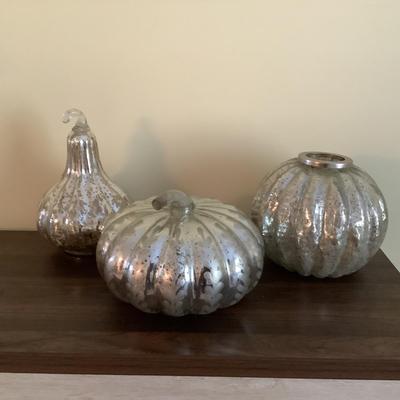 293 Mercury Glass Fall Decor, Pumpkin, Gourd, with Pumpkin Candle Holder
