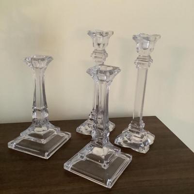 294 Two pairs of Clear Glass Candlesticks , Crystal Vase , Ceramic Vanity Box