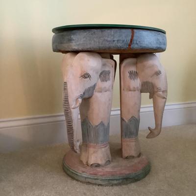 295 Elephant Carved Table with Mirror Top