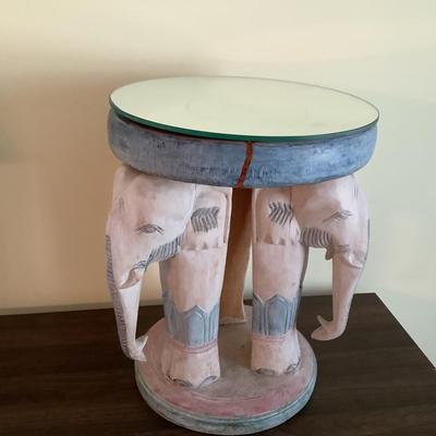 295 Elephant Carved Table with Mirror Top