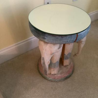 295 Elephant Carved Table with Mirror Top