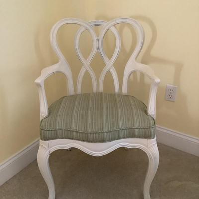 296 Vintage White Painted Chair with Matching Upholstery Round Tufted Footstool