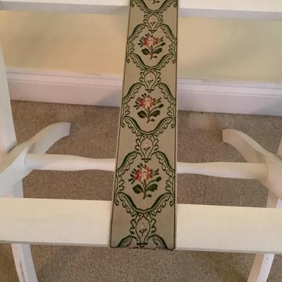 297 White Painted Luggage Rack with Decorative Floral Straps