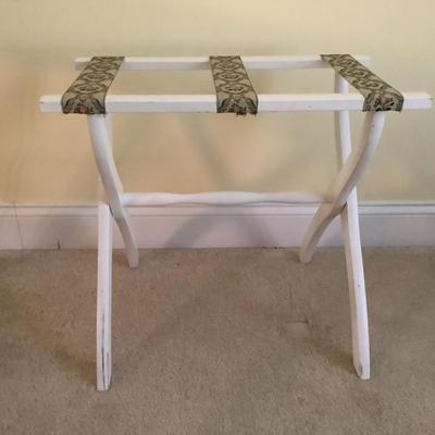 297 White Painted Luggage Rack with Decorative Floral Straps