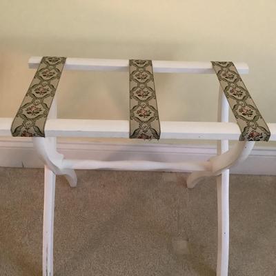 297 White Painted Luggage Rack with Decorative Floral Straps