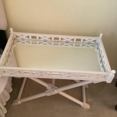 299 Decorative White Tray Table with Mirror Bottom