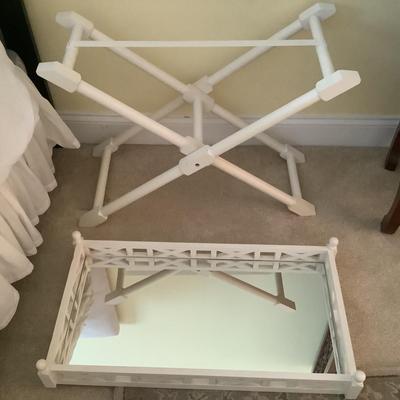 299 Decorative White Tray Table with Mirror Bottom