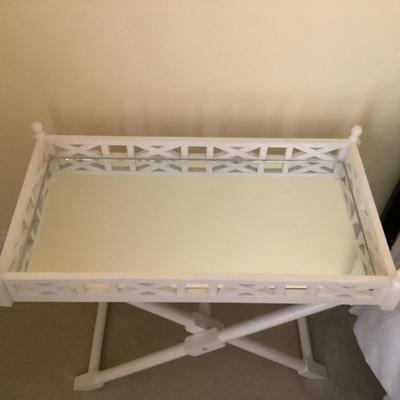 301 White Decorative Mirror Tray Table with Mirror Top