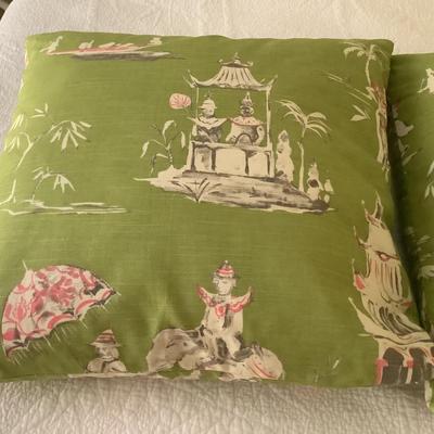 306 Pair of The Pillow Collection Down Filled Asian Green Accent Pillows