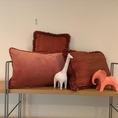 312 Lot of Burgundy Pillows Lot with Elephant Giraffe