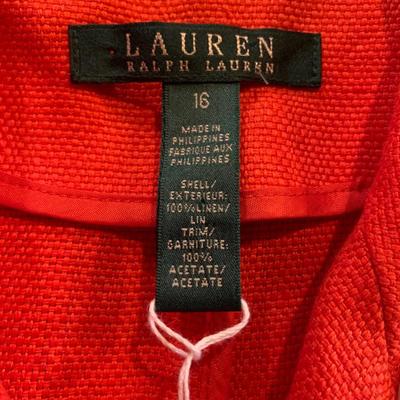 Lauren Ralph Lauren Burnt Orange Linen Peplum Jacket - Online Auction Feature Size 16