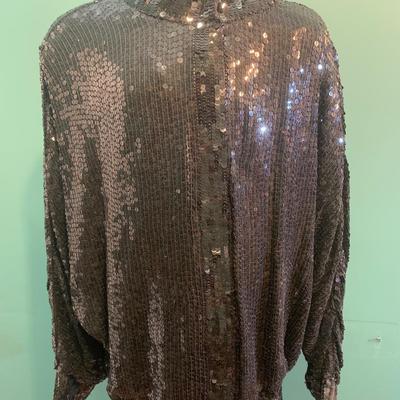 Mystical Elegance: Candlelight by Jainsonâ€™s Black Sequin Silk Batwing Jacket - Size Large