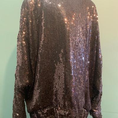 Mystical Elegance: Candlelight by Jainsonâ€™s Black Sequin Silk Batwing Jacket - Size Large