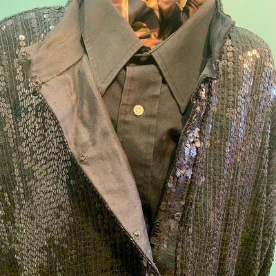 Mystical Elegance: Candlelight by Jainsonâ€™s Black Sequin Silk Batwing Jacket - Size Large