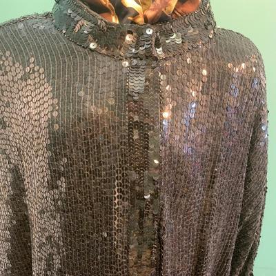 Mystical Elegance: Candlelight by Jainsonâ€™s Black Sequin Silk Batwing Jacket - Size Large