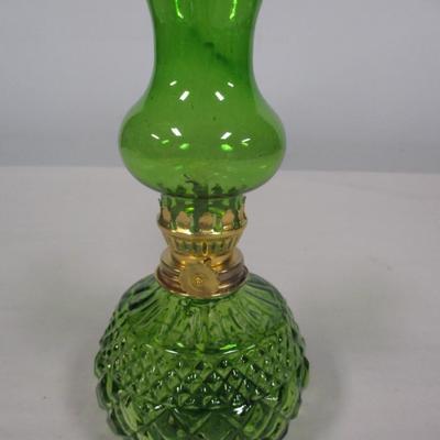 Decorative Small Green Glass Oil Lamp 7 1/2