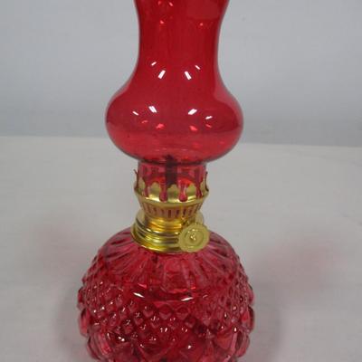 Decorative Small Red Glass Oil Lamp 7 1/2