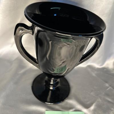 LE Smith Black Amethyst Trophy Vase Silver Overlay