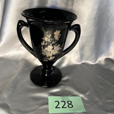 LE Smith Black Amethyst Trophy Vase Silver Overlay