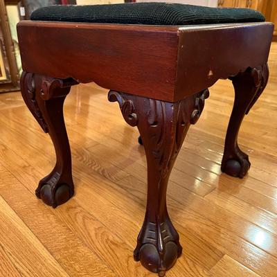 Antique Embroidered Chippendale Ball Claw Foot Stool