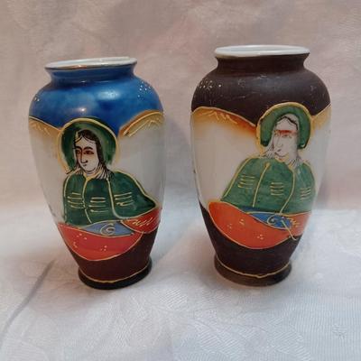 Set of Two Occupied Japan Hand Painted Miniature Satsuma Jars