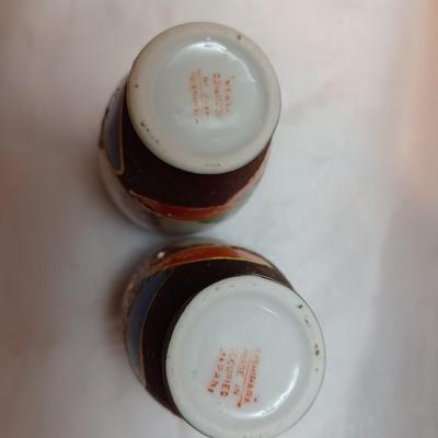 Set of Two Occupied Japan Hand Painted Miniature Satsuma Jars