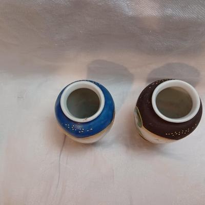Set of Two Occupied Japan Hand Painted Miniature Satsuma Jars