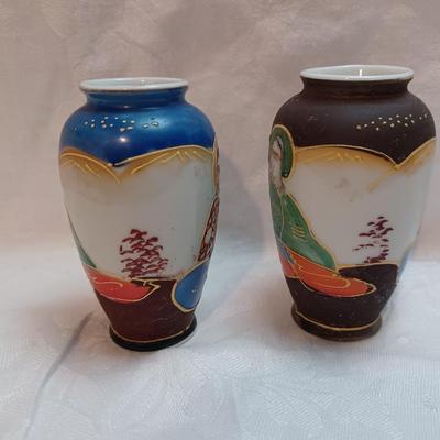 Set of Two Occupied Japan Hand Painted Miniature Satsuma Jars