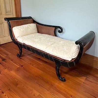 Solid Wood Ebony Empire Chaise ~ Cane Seat & Cream Seat Pad ~ *Read Details