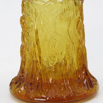 Retro Yellow Amber Glass Tree Stump Tealight Candle Holder