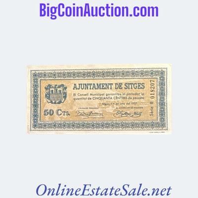 1937 SPAIN CIVIL WAR SITGES 50 CENTIMS