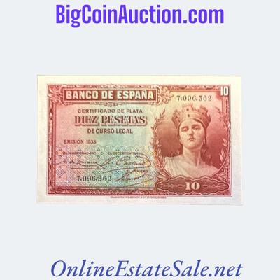 1935 (1936) SPAIN 10 PESETAS SILVER CERTIFICATE