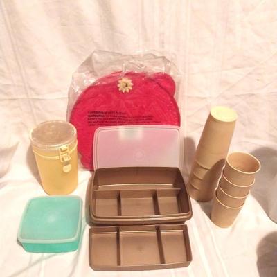 FOOD STORAGE CONTAINERS -TUPPERWARE CUPS-STRAINER LID AND BOWLS