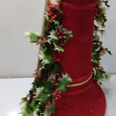 Vintage Felt like musical bell with pull string music box - faux holly