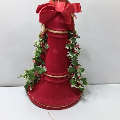 Vintage Felt like musical bell with pull string music box - faux holly