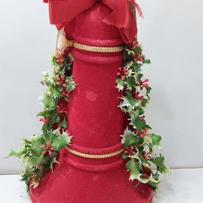 Vintage Felt like musical bell with pull string music box - faux holly