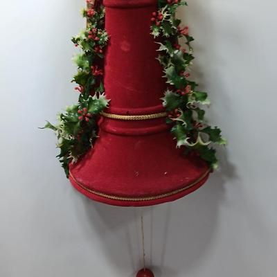 Vintage Felt like musical bell with pull string music box - faux holly