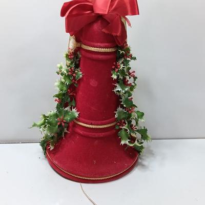 Vintage Felt like musical bell with pull string music box - faux holly