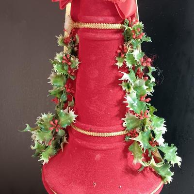 Vintage Felt like musical bell with pull string music box - faux holly