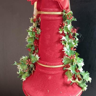 Vintage Felt like musical bell with pull string music box - faux holly
