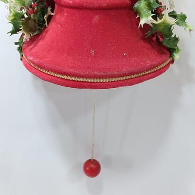 Vintage Felt like musical bell with pull string music box - faux holly